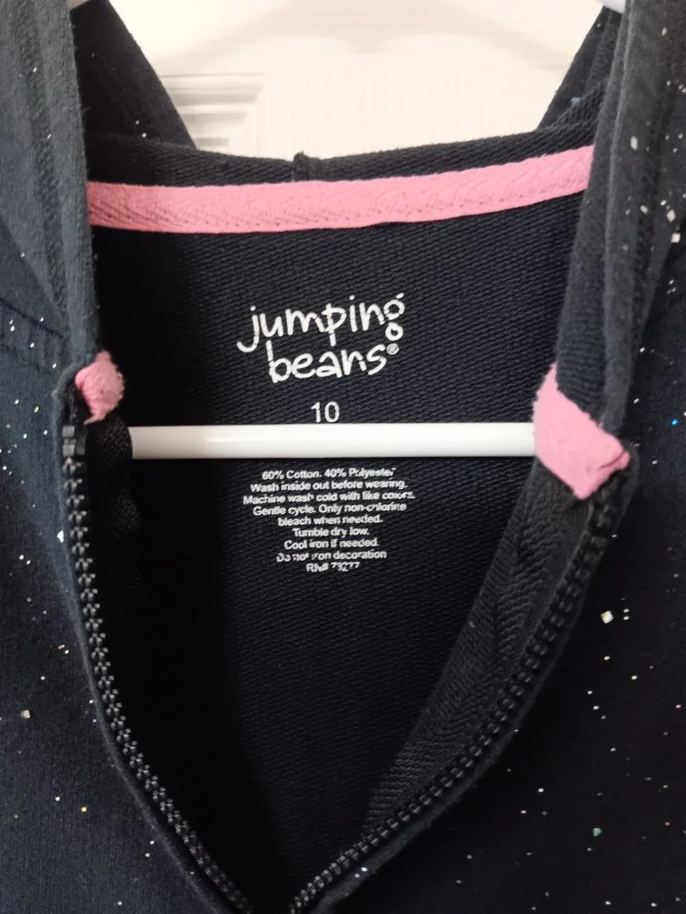 Jumping Beans Girl's Black Metallic Sparkle Zip-Up Hoodie with Front Pockets - 1